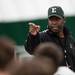 EMU head coach Ron English talks to the team after spring practice on Sunday, April 14. AnnArbor.com I Daniel Brenner